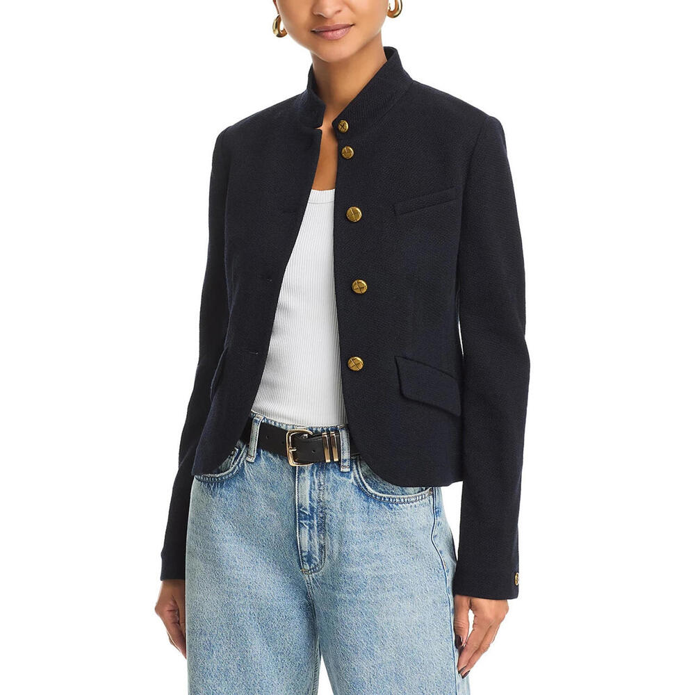 rag & bone Black Stand-Collar Military Blazer with Gold Buttons